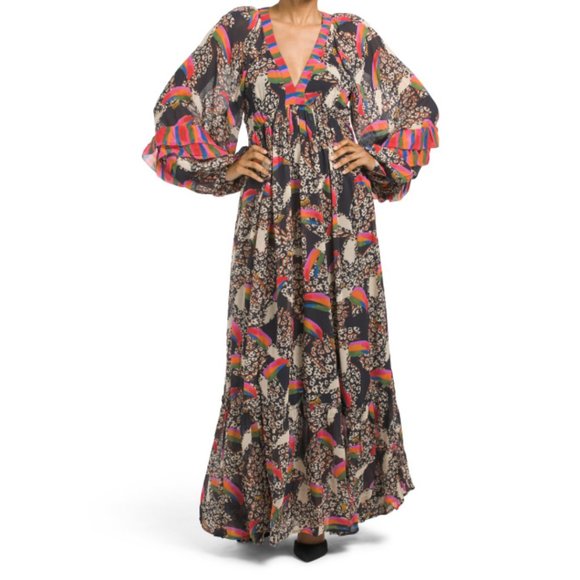 FARM RIO Leopard Toucans Maxi Dress